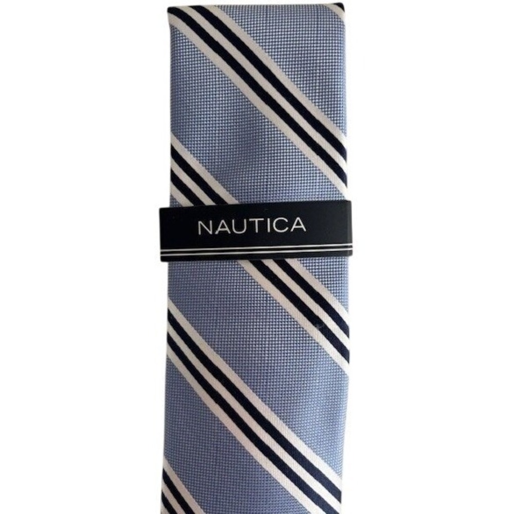 Nautica Mens Bilge Stripe Silk Blend Necktie Blue Navy White 2NC6-1060 NEW